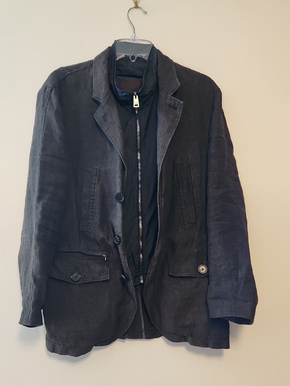 Allegri Milano Men's Black Brown Linen Blazer Vest Size 48EU/38US